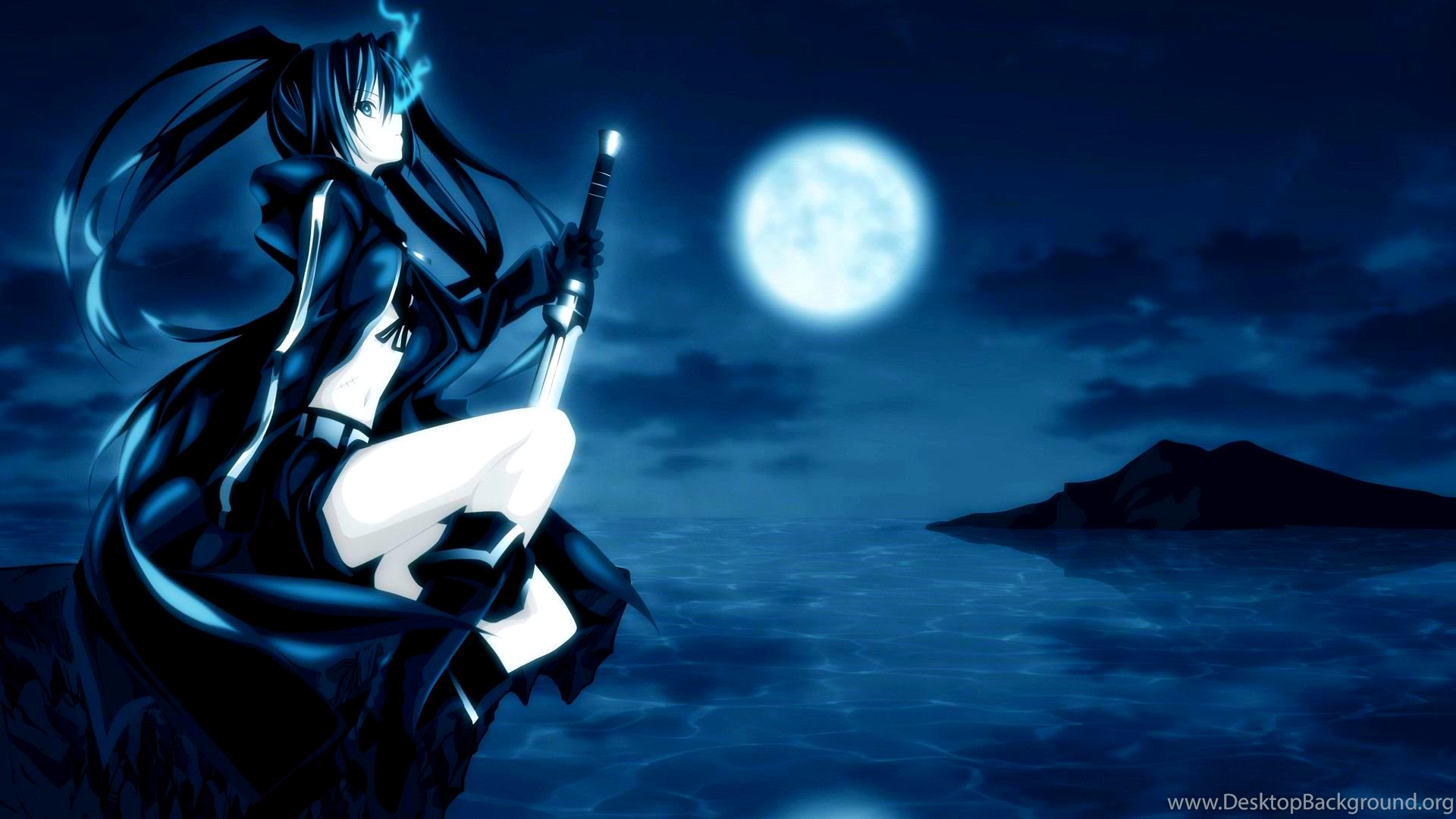 Mysterious anime girl wielding a katana in a hauntingly beautiful HD desktop wallpaper.
