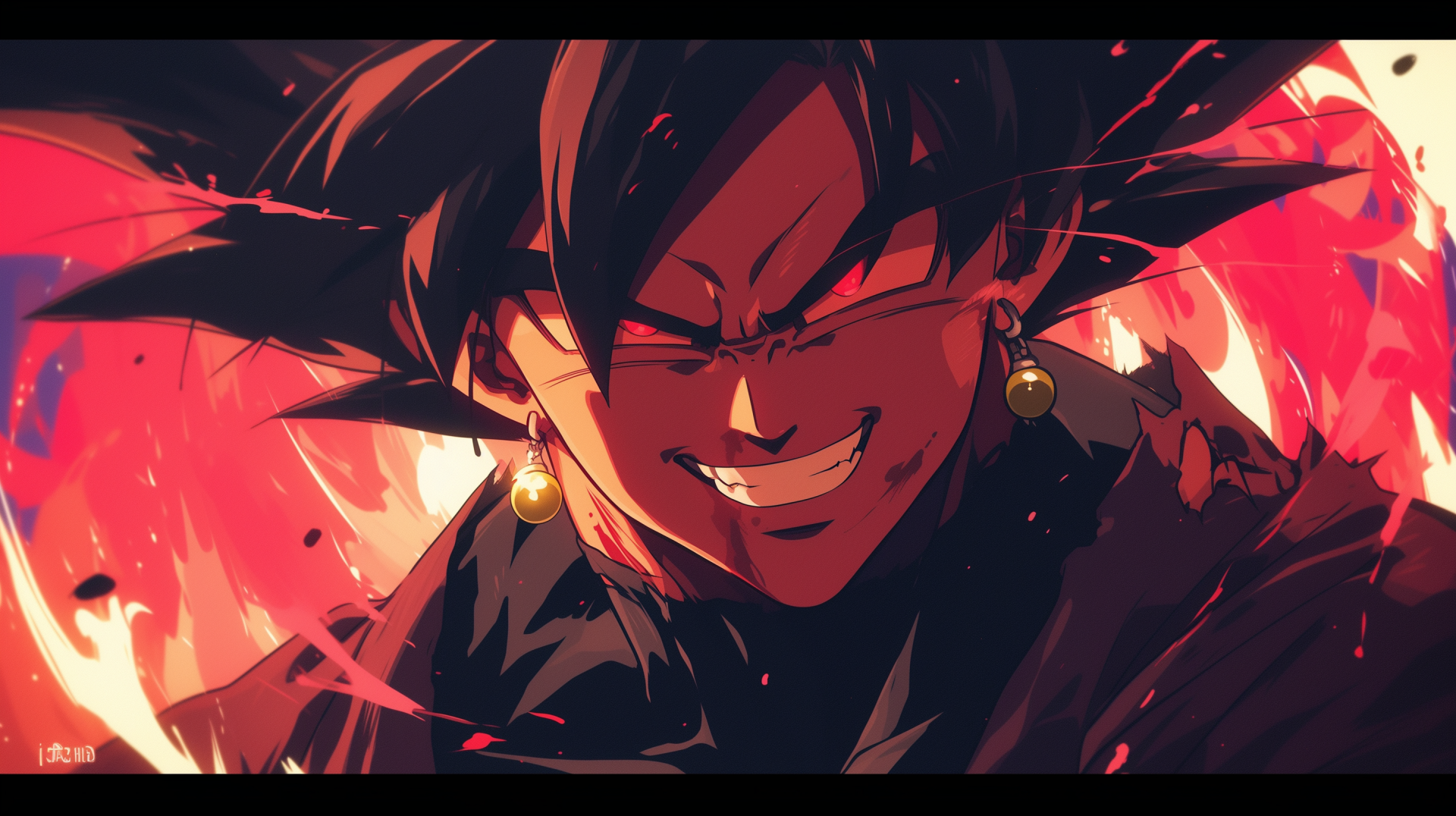 HD desktop wallpaper of Black Goku from Dragon Ball Super, featuring an intense, fiery red background.