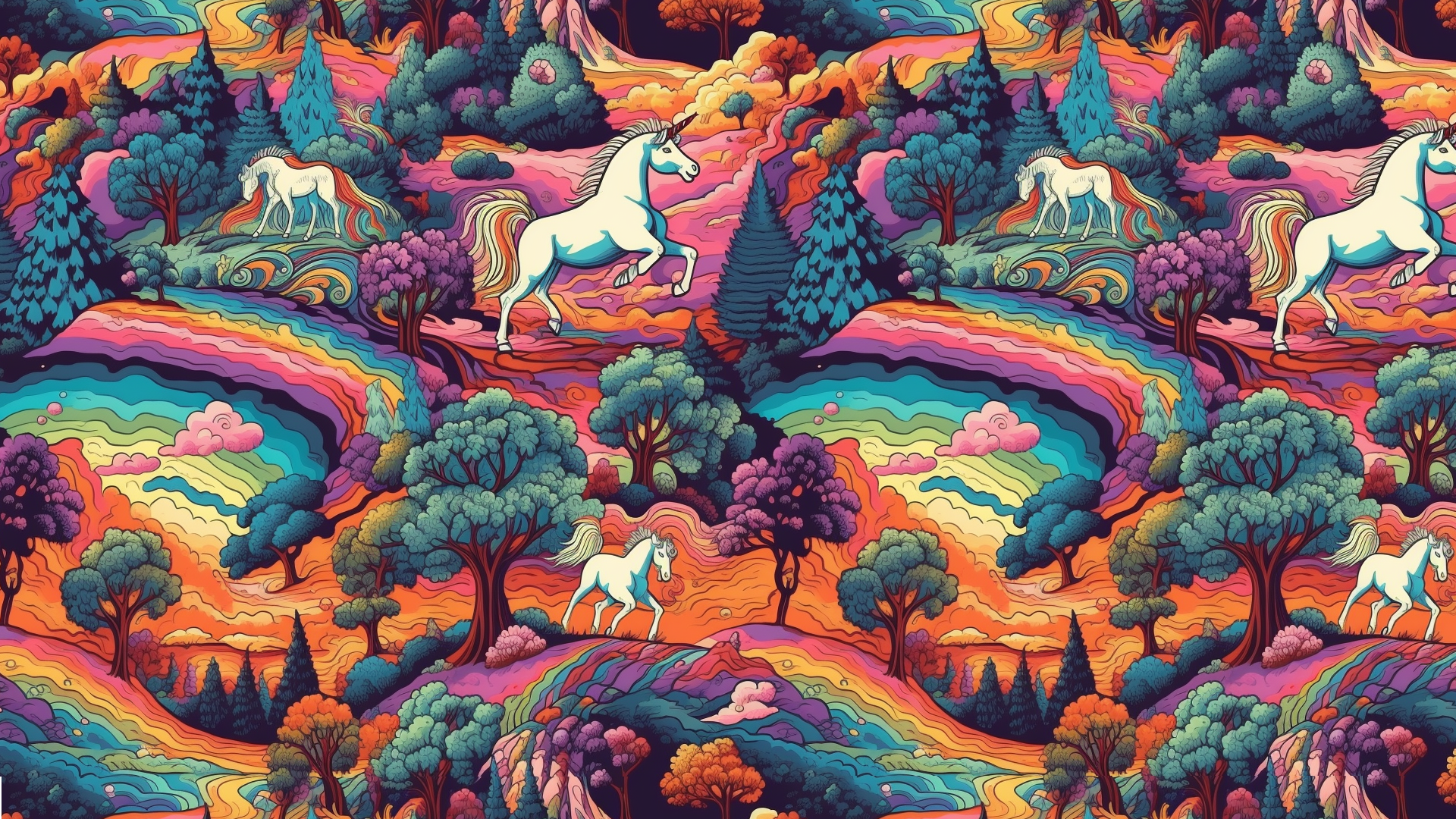 Desktop background of unicorns traveling on rainbows by nutfalcon