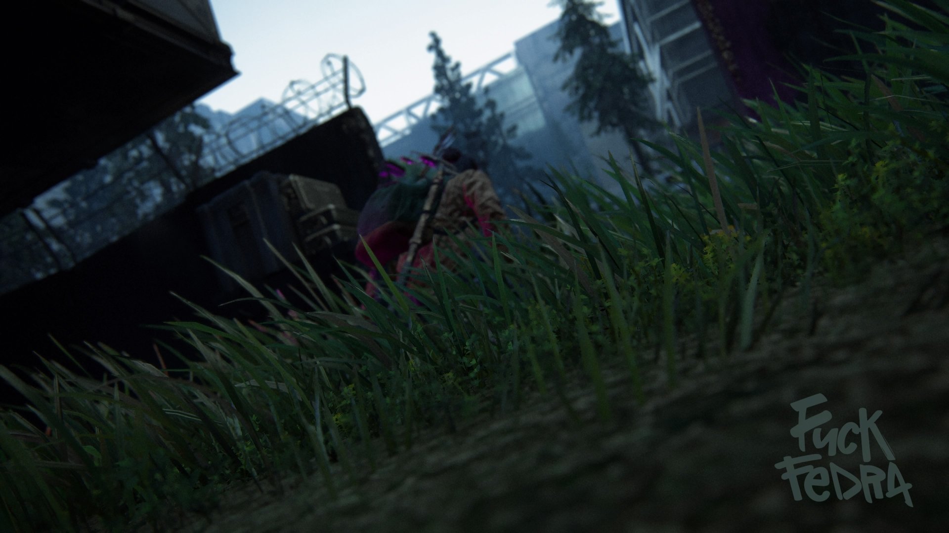 Dina from The Last of Us Part II crouches in tall grass near an urban ruin, depicted in a detailed 4K Ultra HD PC desktop wallpaper.