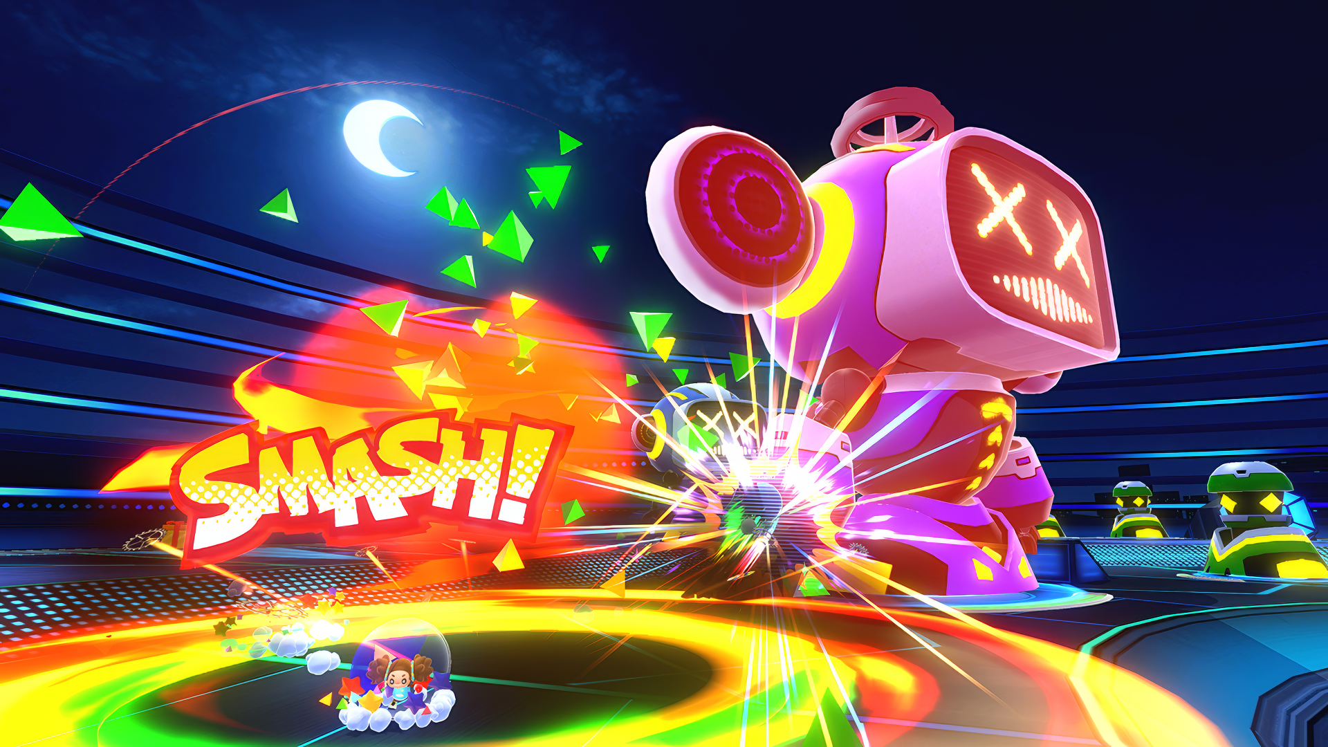 HD desktop wallpaper and background featuring Super Monkey Ball Banana Rumble, showing vibrant in-game action with a futuristic setting and colorful graphics.