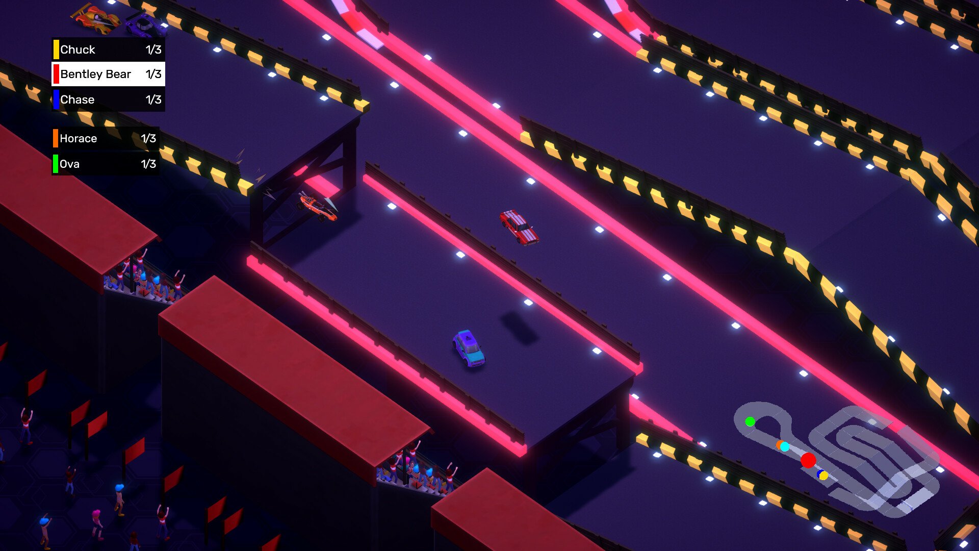 HD desktop wallpaper and background from the video game NeoSprint, showcasing a vibrant, futuristic race track with neon lights and racing cars.
