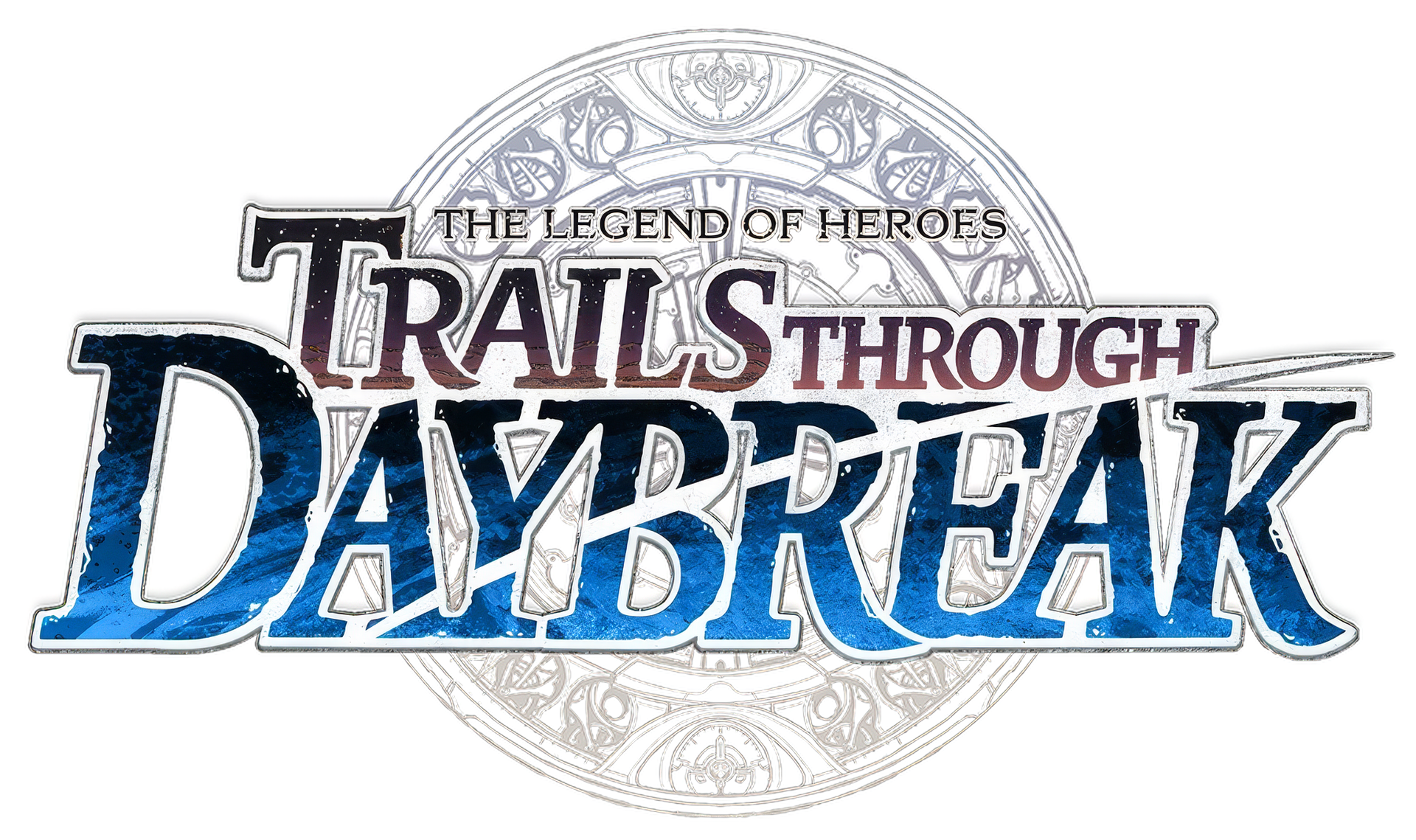 HD desktop wallpaper and background image for the video game The Legend of Heroes: Trails through Daybreak, featuring the game’s logo with intricate design elements.