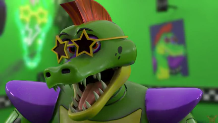 Montgomery Gator from Five Nights at Freddy's: Security Breach in vibrant 4K Ultra HD, featured as a dynamic video game desktop wallpaper and background.