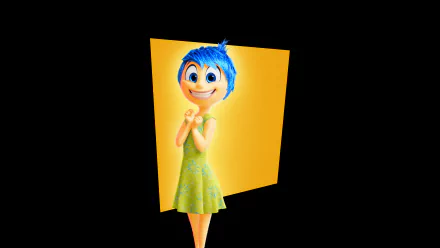 Joy from *Inside Out 2* is depicted in this vibrant HD wallpaper, smiling with excitement against a bright yellow background, embodying the essence of happiness.