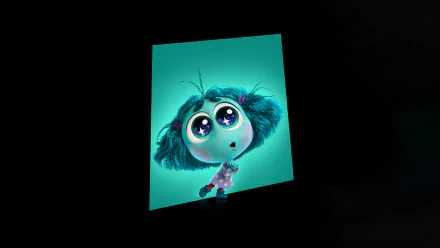 HD desktop wallpaper featuring Envy, a character from the movie Inside Out 2, set against a dark background with a turquoise tone.