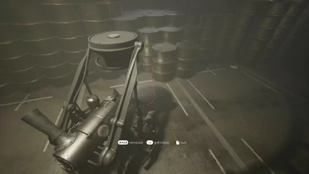 HD desktop wallpaper featuring a dimly lit scene from the video game Indika, showing an industrial setting with machinery and barrels.