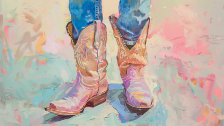 Colorful artistic depiction of cowboy boots on a vibrant background, suitable as a high-definition desktop wallpaper.
