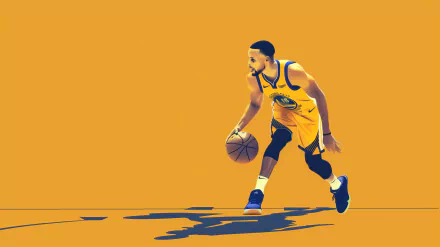 HD desktop wallpaper of Stephen Curry dribbling a basketball in a bold, minimalist design, tagged with basketball and NBA.