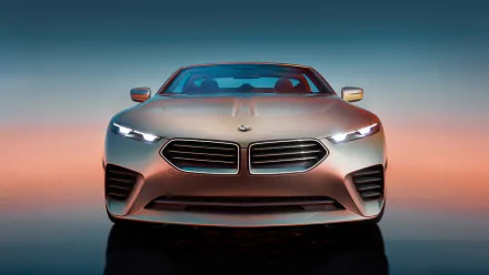 HD desktop wallpaper featuring a front view of a BMW car, Skytop model, against a gradient sky background.
