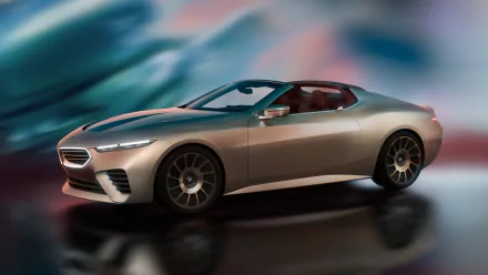 HD desktop wallpaper featuring a sleek, silver BMW Skytop. The car is highlighted against a blurred, abstract background, accentuating its modern design and luxurious appeal.