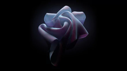 HD PC desktop wallpaper featuring an abstract, flowing ribbon-like shape in soft blue and purple hues against a dark background.