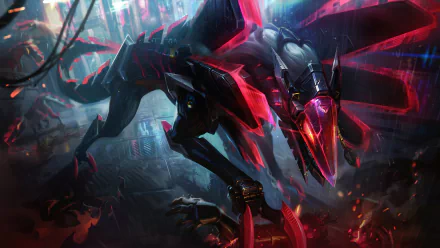 HD desktop wallpaper of Naafiri from League of Legends, featuring a dynamic and vivid depiction of the character in a futuristic, neon-lit setting.