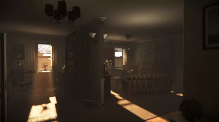 HD desktop wallpaper and background featuring a dimly lit room from the video game Autopsy Simulator. The room showcases realistic lighting and shadow effects, enhancing the immersive atmosphere.