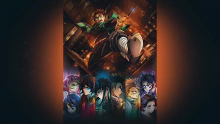 4K Ultra HD PC desktop wallpaper featuring dynamic characters from the anime Demon Slayer: Kimetsu no Yaiba and its movie Infinity Castle in an intense action scene.