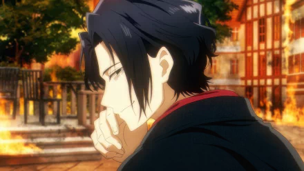 HD desktop wallpaper featuring Osamu Dazai from the anime No Longer Allowed in Another World, with a scenic background of an estate.