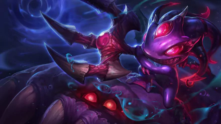 HD desktop wallpaper featuring Fizz from League of Legends in a dynamic, dark-colored scene, showcasing his aquatic-themed, mysterious design.