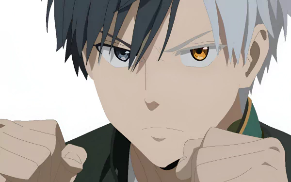 HD anime desktop wallpaper featuring a close-up of a determined Haruka Sakura from Wind Breaker with striking heterochromatic eyes, ready to fight.