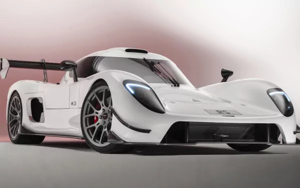 HD desktop wallpaper featuring a white Ultima RS sports car on a pale background, showcasing its sleek design and aerodynamic features.