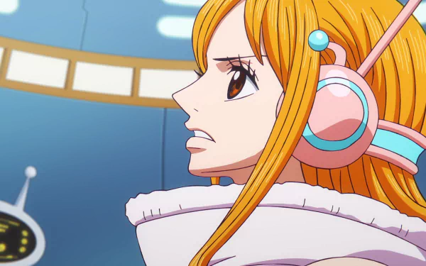 Vibrant One Piece character Nami in a captivating HD desktop wallpaper.