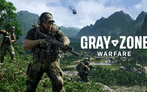 HD wallpaper of Gray Zone Warfare video game featuring soldiers in combat in a lush mountain landscape.