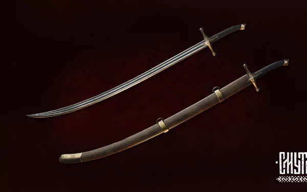HD wallpaper featuring two Smuta swords from a video game, displayed against a dark red background.