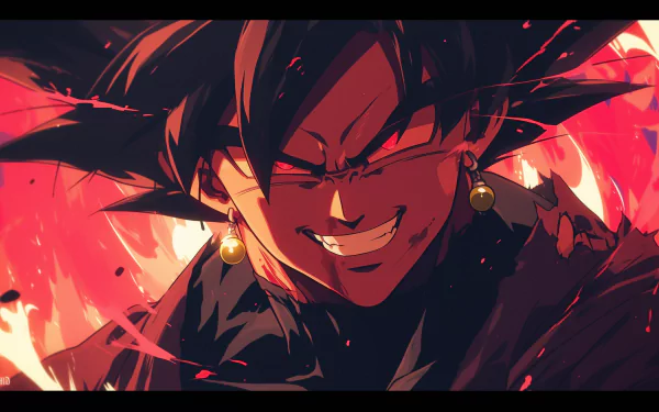 HD desktop wallpaper of Black Goku from Dragon Ball Super, featuring an intense, fiery red background.