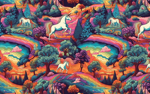  Desktop background of unicorns traveling on rainbows