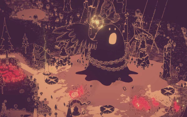 HD desktop wallpaper featuring an ethereal scene from the video game Hauntii, showcasing a glowing spectral figure adorned with chains in a mystical, otherworldly environment.