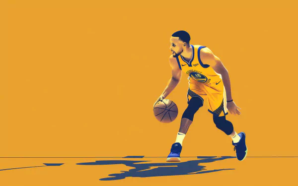 HD desktop wallpaper of Stephen Curry dribbling a basketball in a bold, minimalist design, tagged with basketball and NBA.