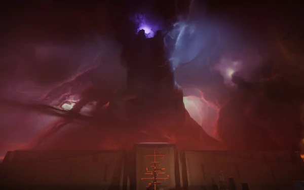 HD desktop wallpaper from Destiny 2: The Final Shape, depicting a dramatic and ominous landscape with swirling dark clouds and radiant colors in the sky.