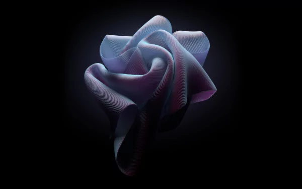 HD PC desktop wallpaper featuring an abstract, flowing ribbon-like shape in soft blue and purple hues against a dark background.
