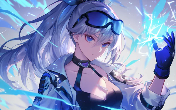 HD desktop wallpaper featuring Silver Wolf from the video game Honkai: Star Rail, showcasing the character in a dynamic pose with glowing blue energy.