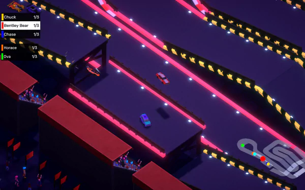 HD desktop wallpaper and background from the video game NeoSprint, showcasing a vibrant, futuristic race track with neon lights and racing cars.