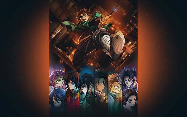 4K Ultra HD PC desktop wallpaper featuring dynamic characters from the anime Demon Slayer: Kimetsu no Yaiba and its movie Infinity Castle in an intense action scene.