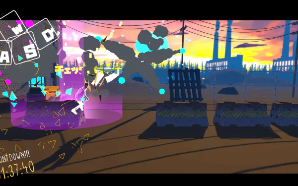 HD wallpaper and background from the video game Aerial_Knight's Never Yield, displaying a dynamic scene with vibrant colors and bold, stylized graphics.