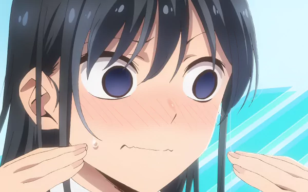 Anime-style close-up of Rin Nanakura blushing with a surprised expression, detailed in 4K Ultra HD quality, reflecting the Pseudo Harem theme.