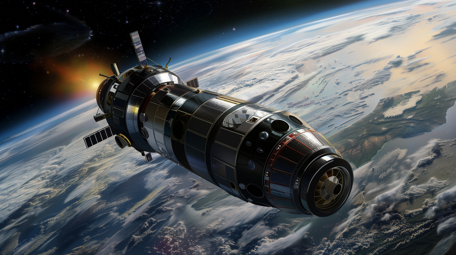 A futuristic spaceship navigates the vastness of space, creating a stunning HD desktop wallpaper that captures the imagination of sci-fi enthusiasts.