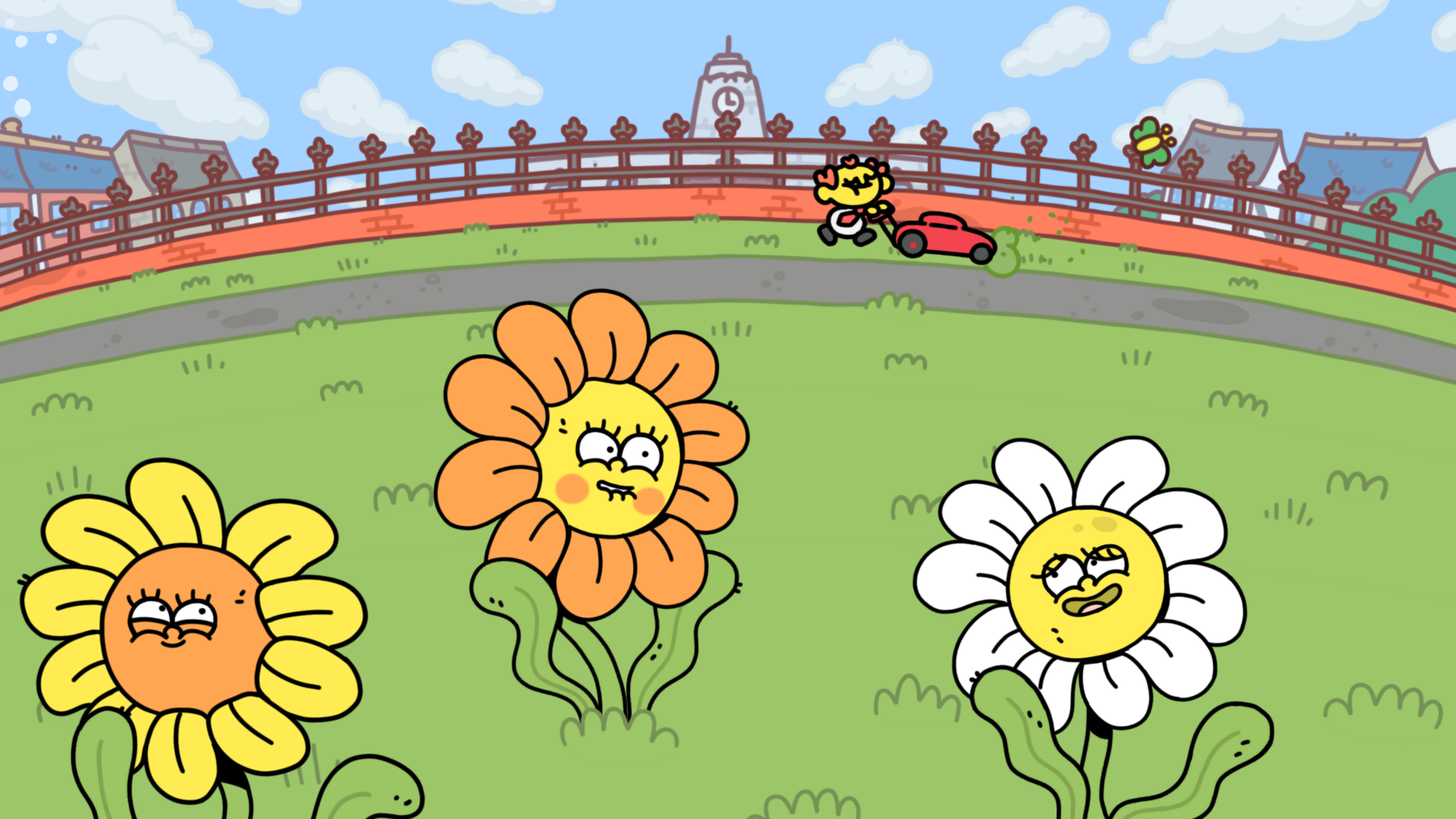 HD desktop wallpaper featuring engaging visuals from the video game Thank Goodness You're Here! adds a vibrant backdrop to your screen.