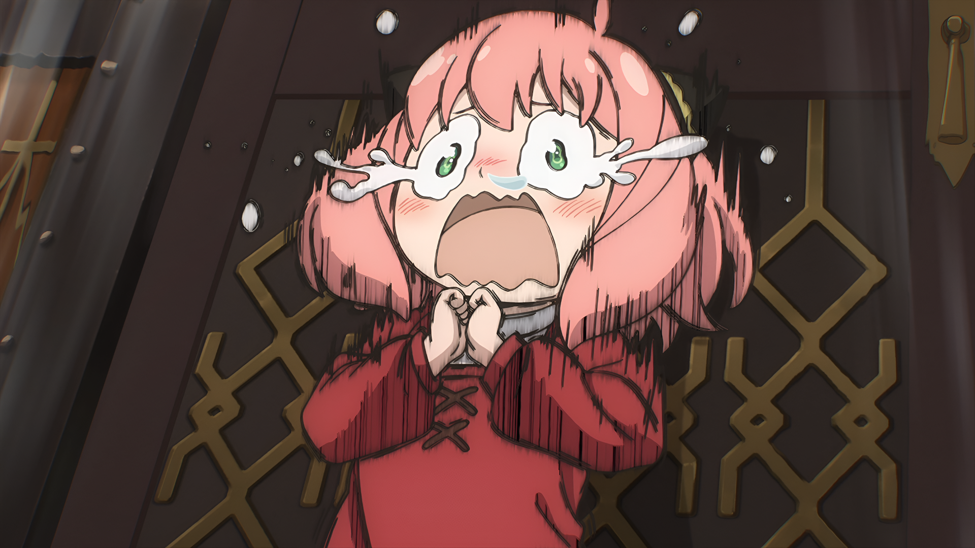 Anime-style 4K Ultra HD wallpaper featuring Anya Forger from Spy x Family Code: White with a shocked expression.