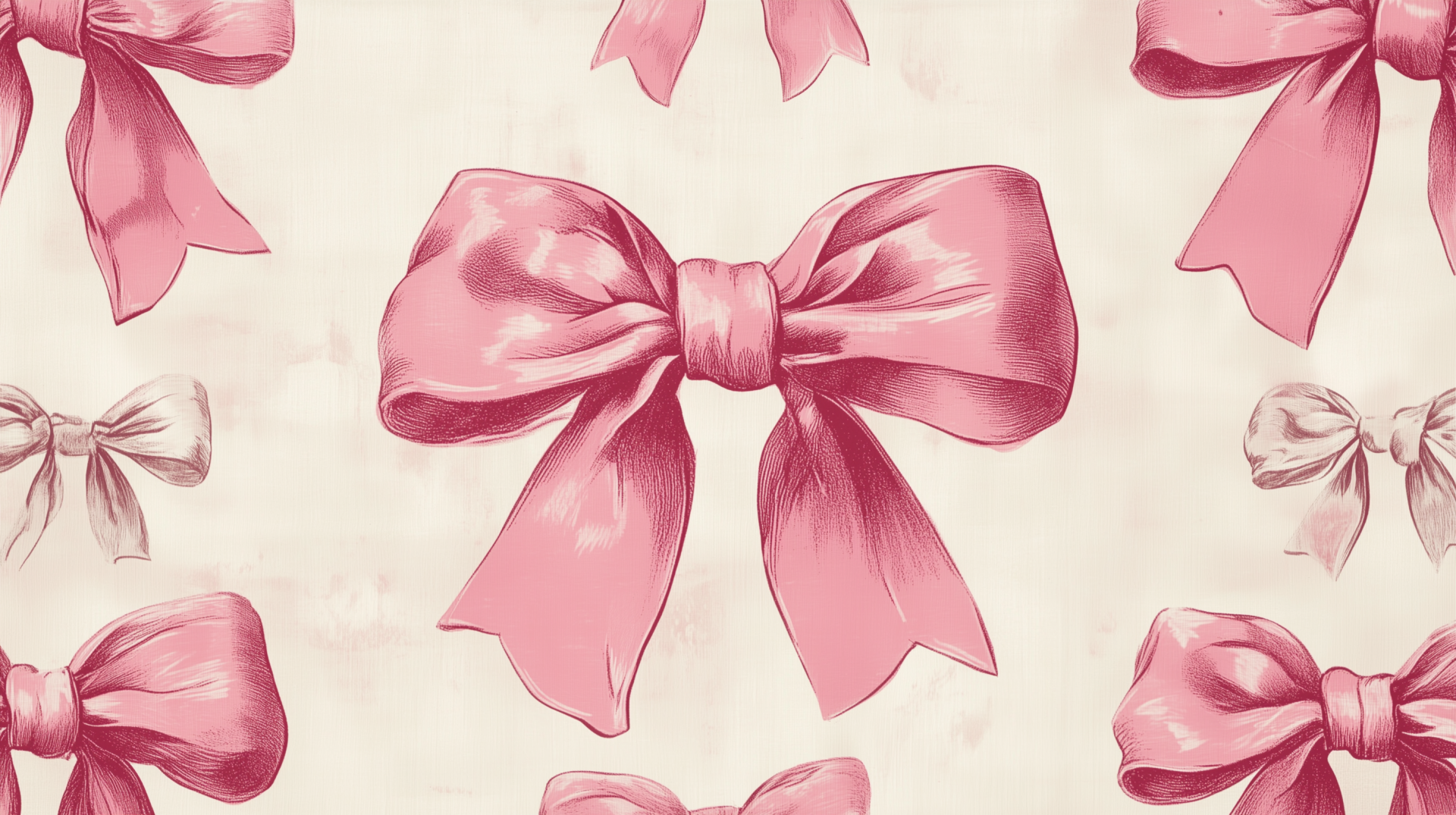 A whimsical HD wallpaper featuring a pattern of pink bows against a soft background, embodying a coquette aesthetic with a vibrant, playful charm.