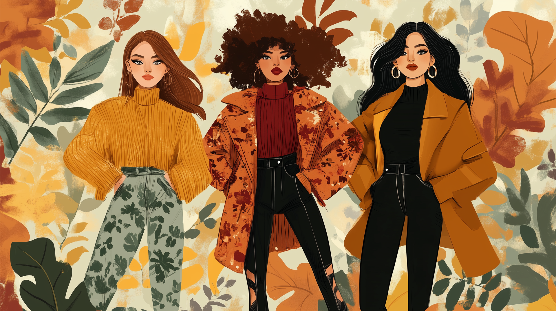 A stylish woman showcases fall fashion in this high-definition desktop wallpaper, blending seasonal trends with a modern aesthetic.