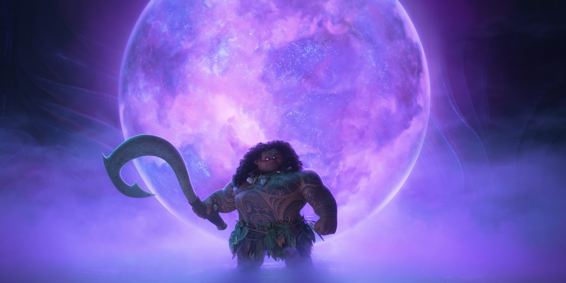 HD desktop wallpaper featuring Maui from Moana 2, showcasing vibrant colors and captivating imagery from the beloved movie. A perfect background for fans of Disney's adventures.