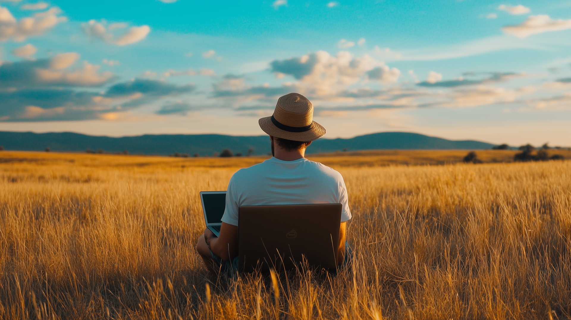 HD wallpaper featuring a programmer and digital nomad, blending technology and travel, creating an inspiring backdrop for work and creativity.