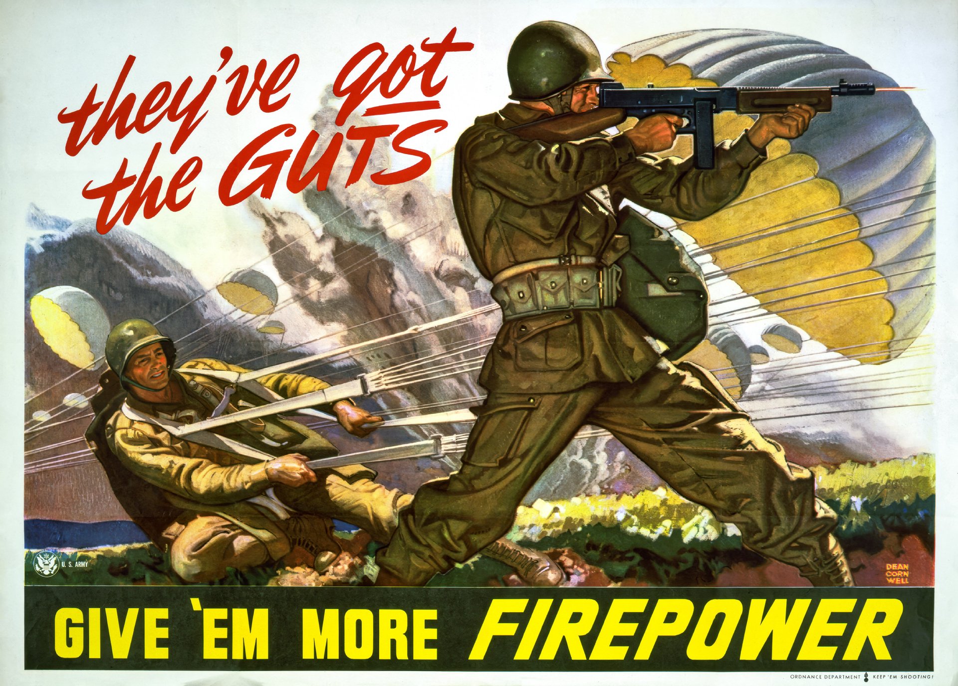 Download Propaganda Military World War II Paratrooper SMG HD Wallpaper