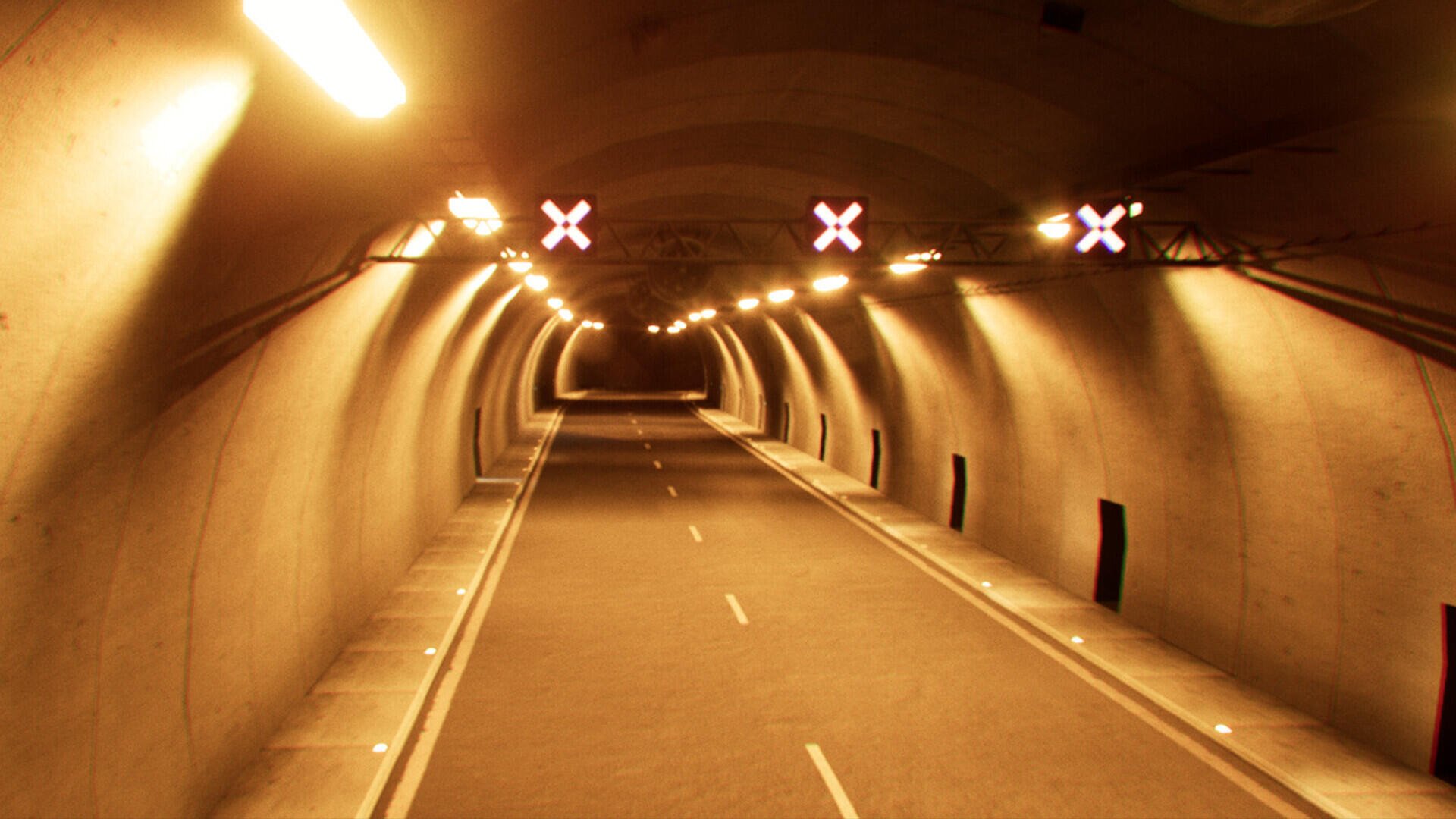 A dark, atmospheric tunnel scene serves as an HD desktop wallpaper, inspired by the video game Escape the Backrooms, featuring illuminated lights and a deserted road.