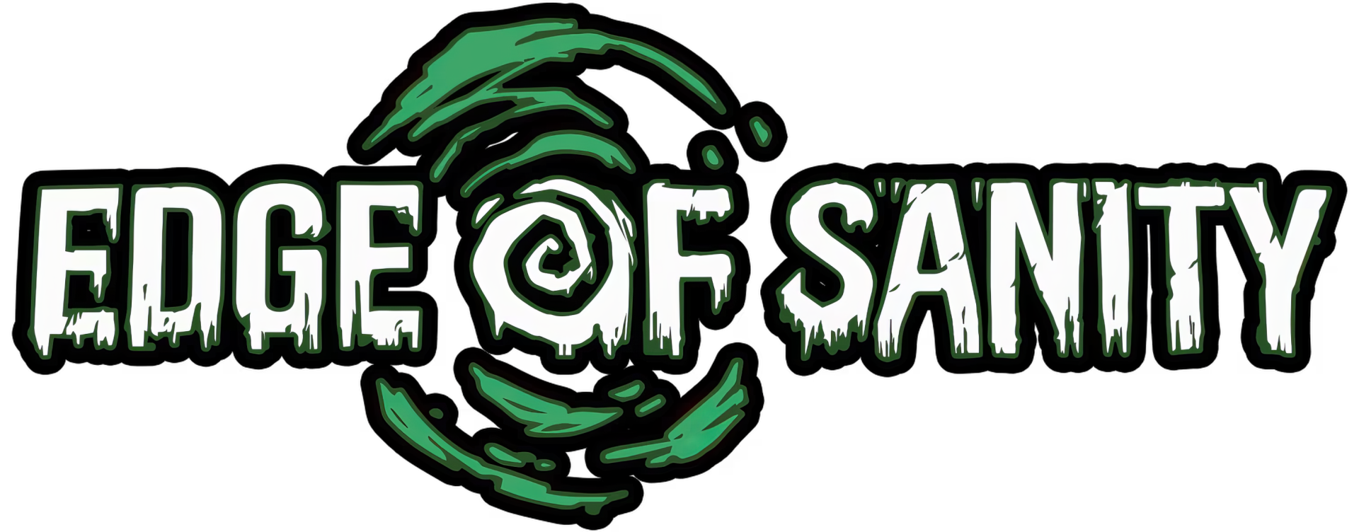 A striking HD wallpaper featuring the logo of the video game Edge of Sanity, with bold green and white lettering set against a dark backdrop, capturing the game's intense atmosphere.