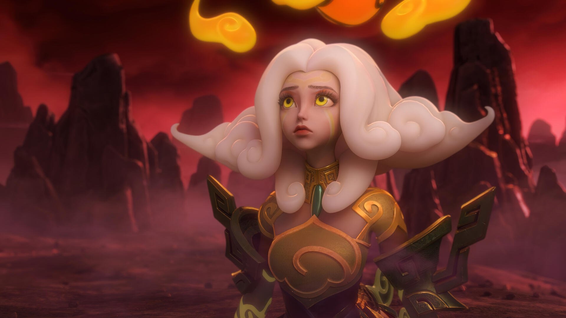 A stunning 4K Ultra HD wallpaper featuring Neeko from League of Legends, showcasing her expressive features against a dramatic red and black background.