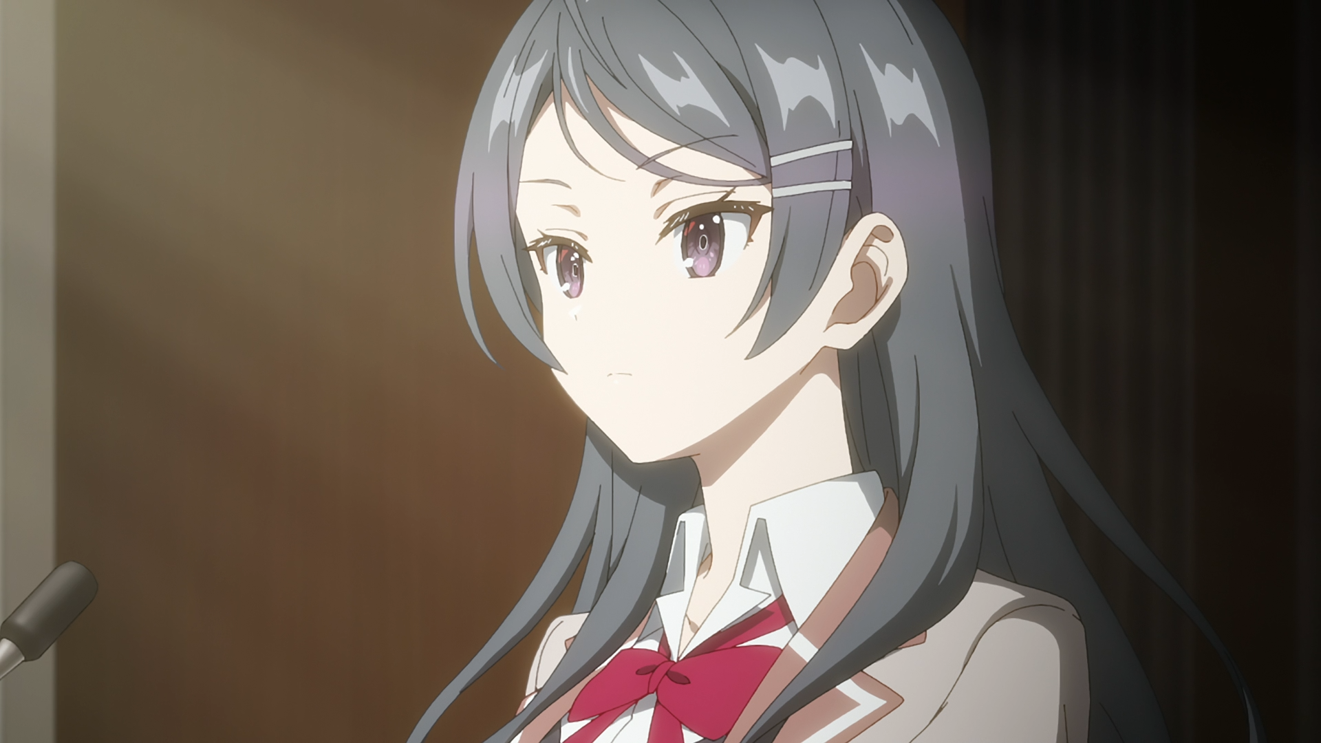 Anime HD desktop wallpaper featuring Ayano Kimishima from Alya Sometimes Hides Her Feelings in a school uniform with a soft, contemplative expression.
