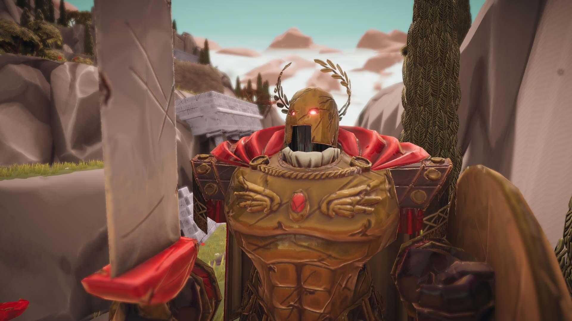 HD PC desktop wallpaper from the video game Toy Tactics featuring a detailed armored character wielding a large sword in a rugged, mountainous environment.